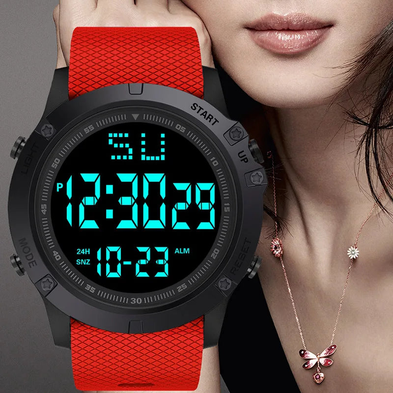 Men Sport Watch Multifunction Military Sports Watch Waterproof Luminous LED Digital Kids Watch Big Dial Student Electronic Watch